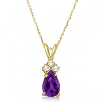 Pear Lab Amethyst & Lab Grown Diamond Solitaire Pendant 14k Yellow Gold (0.75ct)