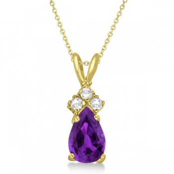 Pear Lab Amethyst & Lab Grown Diamond Solitaire Pendant 14k Yellow Gold (0.75ct)