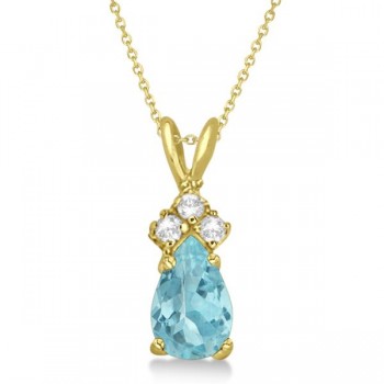 Pear Aquamarine & Diamond Solitaire Pendant 14k Yellow Gold (0.75ct)