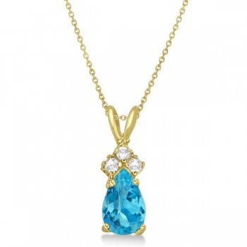 Pear Blue Topaz & Diamond Solitaire Pendant 14k Yellow Gold (0.75ct)