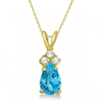 Pear Blue Topaz & Diamond Solitaire Pendant 14k Yellow Gold (0.75ct)