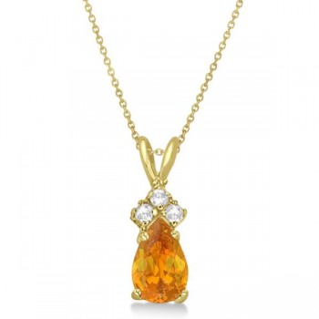 Pear Lab Citrine & Lab Diamond Solitaire Pendant 14k Yellow Gold (0.75ct)