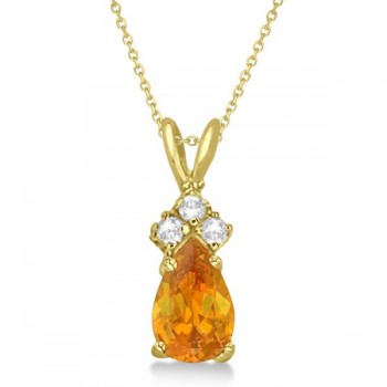 Pear Lab Citrine & Lab Diamond Solitaire Pendant 14k Yellow Gold (0.75ct)