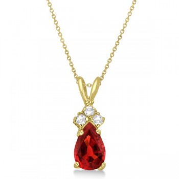 Pear Lab Garnet & Lab Grown Diamond Solitaire Pendant 14k Yellow Gold (0.75ct)