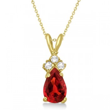 Pear Lab Garnet & Lab Grown Diamond Solitaire Pendant 14k Yellow Gold (0.75ct)