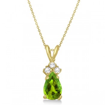 Pear Peridot & Diamond Solitaire Pendant 14k Yellow Gold (0.75ct)