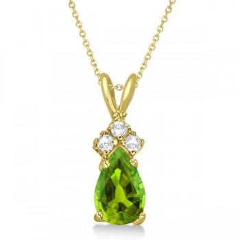 Pear Peridot & Diamond Solitaire Pendant 14k Yellow Gold (0.75ct)