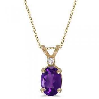 Oval Amethyst & Diamond Solitaire Pendant 14K Yellow Gold (0.82ct)