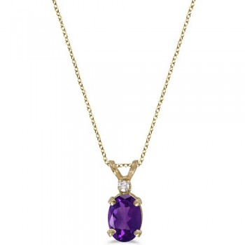 Oval Amethyst & Diamond Solitaire Pendant 14K Yellow Gold (0.82ct)