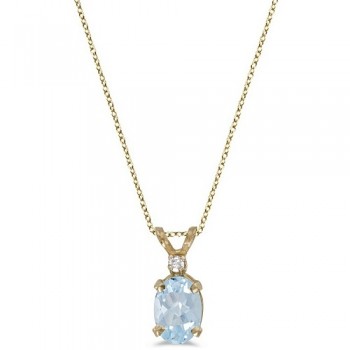 Oval Aquamarine & Diamond Solitaire Pendant 14K Yellow Gold (0.75ct)