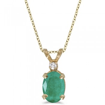 Oval Emerald and Diamond Solitaire Pendant 14K Yellow Gold (0.75ct)