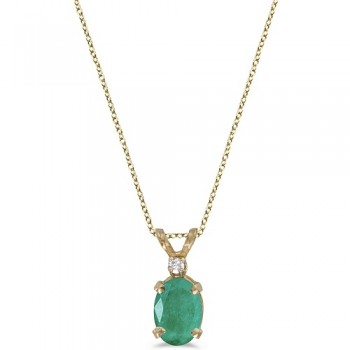 Oval Emerald and Diamond Solitaire Pendant 14K Yellow Gold (0.75ct)