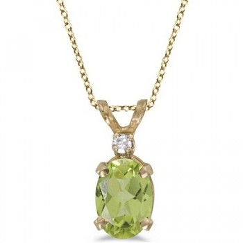 Oval Peridot and Diamond Solitaire Pendant 14K Yellow Gold (0.93ct)