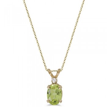 Oval Peridot and Diamond Solitaire Pendant 14K Yellow Gold (0.93ct)