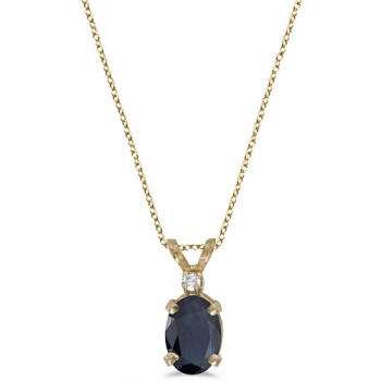 Oval Sapphire & Diamond Solitaire Pendant 14K Yellow Gold (1.00ct)