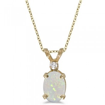 Oval Opal and Diamond Solitaire Pendant 14K Yellow Gold (0.50ct)