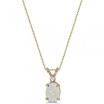 Oval Opal and Diamond Solitaire Pendant 14K Yellow Gold (0.50ct)