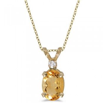 Oval Citrine and Diamond Solitaire Pendant 14K Yellow Gold (0.83ct)