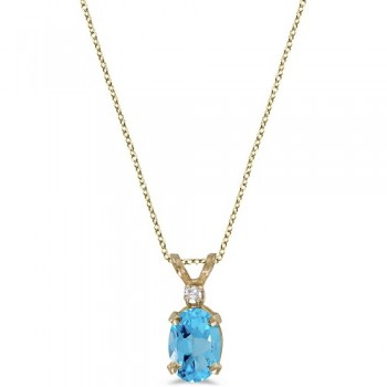 Oval Blue Topaz & Diamond Solitaire Pendant 14K Yellow Gold (1.00ct)