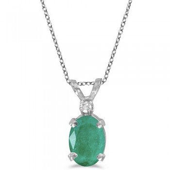 Oval Emerald and Diamond Solitaire Pendant 14K White Gold (0.75ct)