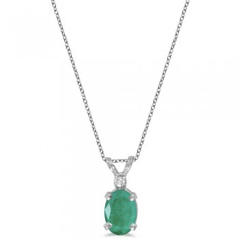 Oval Emerald and Diamond Solitaire Pendant 14K White Gold (0.75ct)