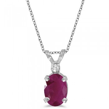 Oval Ruby and Diamond Solitaire Pendant 14K White Gold (1.00ct)