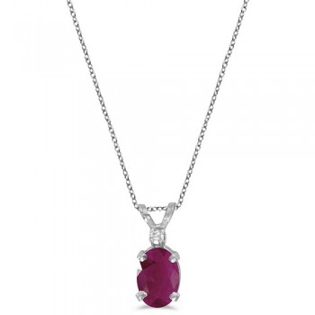 Oval Ruby and Diamond Solitaire Pendant 14K White Gold (1.00ct)