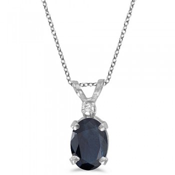 Oval Sapphire & Diamond Solitaire Pendant 14K White Gold (1.00ct)