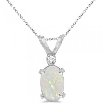 Oval Opal and Diamond Solitaire Pendant 14K White Gold (0.50ct)