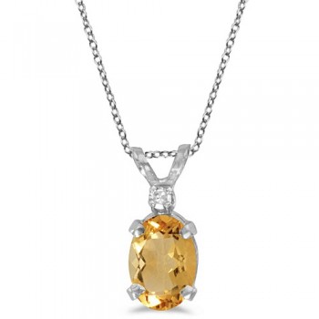 Oval Citrine and Diamond Solitaire Pendant 14K White Gold (0.83ct)