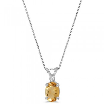 Oval Citrine and Diamond Solitaire Pendant 14K White Gold (0.83ct)