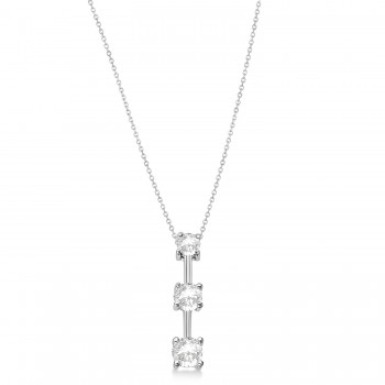 Three-Stone Graduated Diamond Pendant Necklace 14k White Gold (0.50ct)