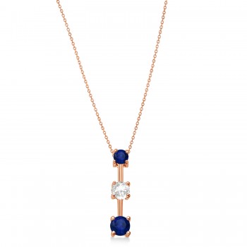 Lab Blue Sapphires & Lab Diamond Three-Stone Necklace 14k Rose Gold (1.00ct)