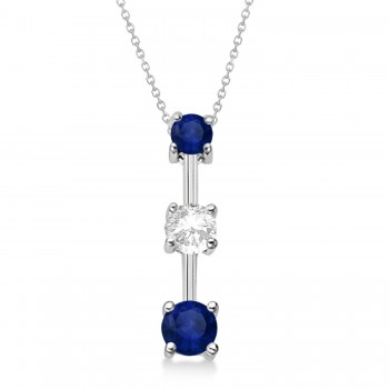 Lab Blue Sapphires & Lab Diamond Three-Stone Necklace 14k White Gold (1.00ct)