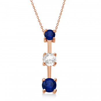 Lab Blue Sapphires & Lab Diamond Three-Stone Necklace 14k Rose Gold (0.25ct)