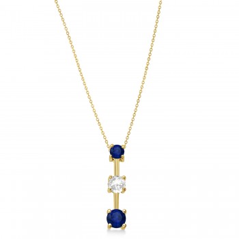 Lab Blue Sapphires & Lab Diamond Three-Stone Necklace 14k Yellow Gold (0.25ct)