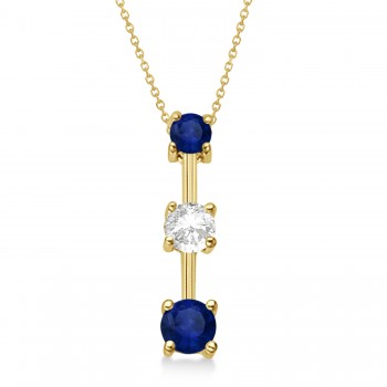 Blue Sapphires & Diamond Three-Stone Necklace 14k Yellow Gold (0.25ct)