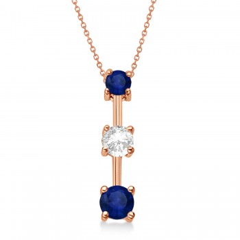 Lab Blue Sapphires & Lab Diamond Three-Stone Necklace 14k Rose Gold (0.50ct)