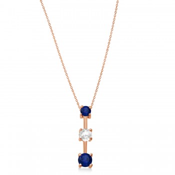 Lab Blue Sapphires & Lab Diamond Three-Stone Necklace 14k Rose Gold (0.50ct)