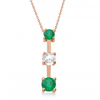 Lab Emeralds & Lab Diamond Three-Stone Necklace 14k Rose Gold (1.00ct)