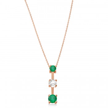 Lab Emeralds & Lab Diamond Three-Stone Necklace 14k Rose Gold (1.00ct)