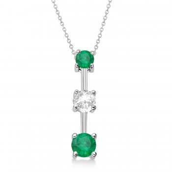 Lab Emeralds & Lab Diamond Three-Stone Necklace 14k White Gold (1.00ct)