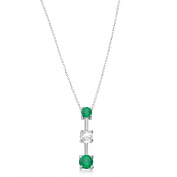Lab Emeralds & Lab Diamond Three-Stone Necklace 14k White Gold (1.00ct)