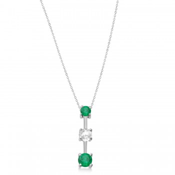 Emeralds & Diamond Three-Stone Necklace 14k White Gold (1.00ct)