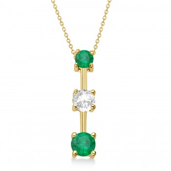 Lab Emeralds & Lab Diamond Three-Stone Necklace 14k Yellow Gold (1.00ct)