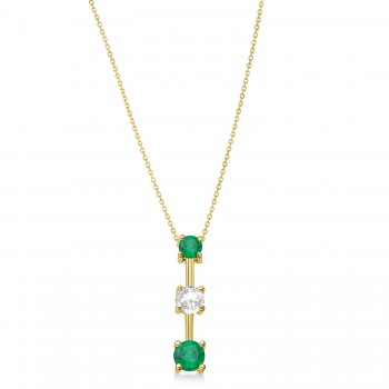Emeralds & Diamond Three-Stone Necklace 14k Yellow Gold (1.00ct)