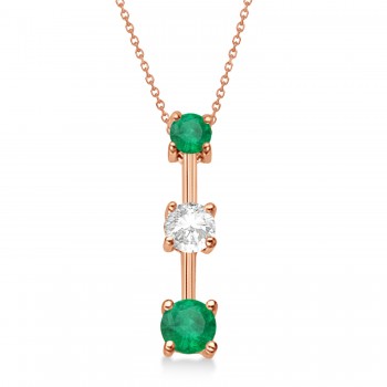 Lab Emeralds & Lab Diamond Three-Stone Necklace 14k Rose Gold (0.25ct)