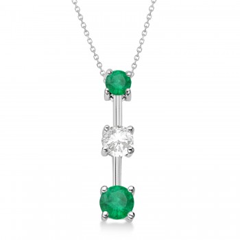 Lab Emeralds & Lab Diamond Three-Stone Necklace 14k White Gold (0.25ct)