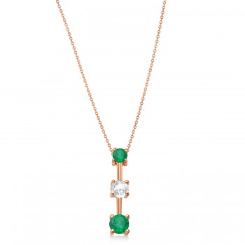 Emeralds & Diamond Three-Stone Necklace 14k Rose Gold (0.50ct)