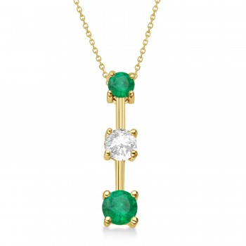 Lab Emeralds & Lab Diamond Three-Stone Necklace 14k Yellow Gold (0.50ct)